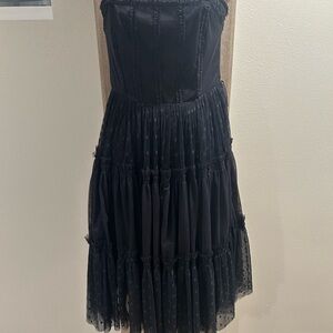 Moulinette Soeurs by Anthropology Black Textured Polkadot Chiffon Dress